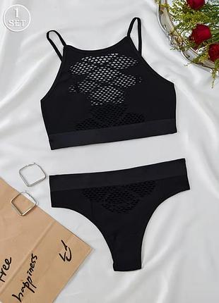 🖤 стильный черный комплект белья xs
