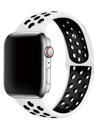 Силиконовый ремешок nike sport band для apple watch 42mm/44mm/45mm white/black белый с черным