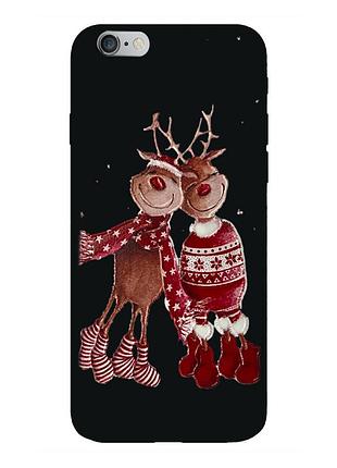 Чехол новогодний tpu для iphone 6 (07) олени пара merry cristmas черный