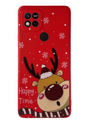 Чехол новогодний premium для xiaomi redmi 10a (01) олень happy time красный