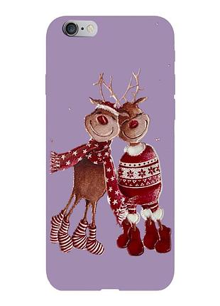 Чехол новогодний tpu для iphone 6 (06) олени пара merry cristmas фиолетовый