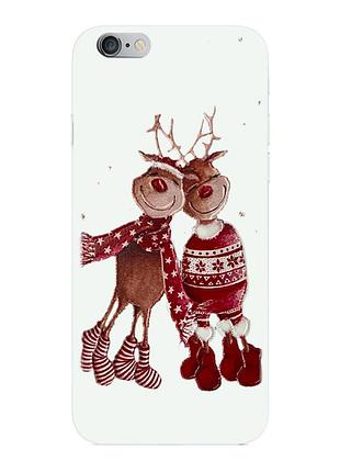 Чехол новогодний tpu для iphone 6 (04) олени пара merry cristmas белый
