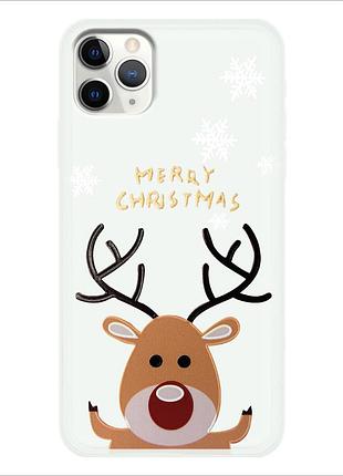 Чохол новорічний tpu для iphone 11 pro (11) олень happy merry cristmas білий