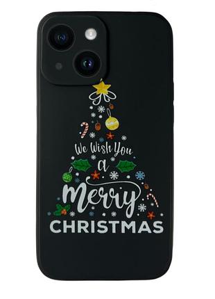 Чехол новогодний premium для iphone 14 plus (07) merry christmas tree черный