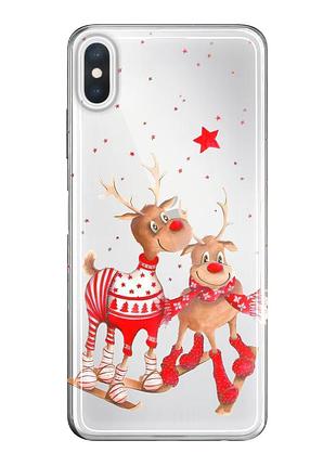 Чохол прозорий новорічний clear для iphone xsmax (05) олені пари