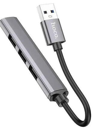Usb-hub хаб адаптер перехідник 4-в-1 hoco hb26 сірий