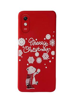 Чехол новогодний tpu для xiaomi redmi 9a (04) мишка merry christmas красный