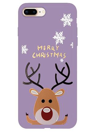 Чехол новогодний tpu для iphone 7 plus/8 plus (13) олень happy merry cristmas фиолетовый