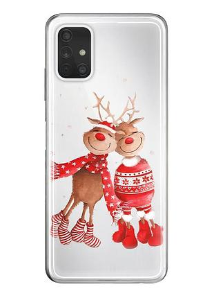Чехол прозрачный новогодний clear для samsung a51 (01) пара олени