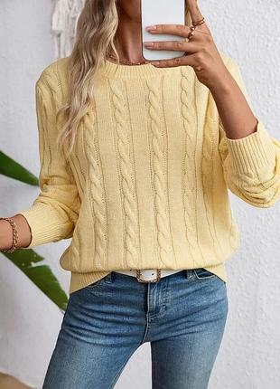 Свитер женский, желтый, косы, s-xl