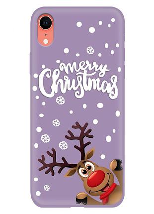 Чехол новогодний tpu для iphone xr (03) олень merry cristmas фиолетовый