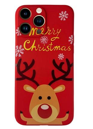Чехол новогодний premium для iphone 14 pro (05) олень merry christmas красный