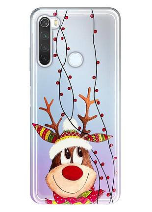 Чохол прозорий новорічний clear для xiaomi redmi note 8 (04) олень merry christmas
