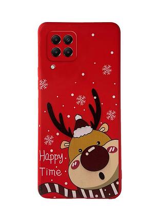 Чехол новогодний tpu для samsung a22 (01) красный олень happy time
