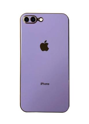 Чехол кадратный silicone glass case для iphone 8 plus (01) light purple лиловый