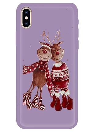 Чохол новорічний tpu для iphone xsmax (06) олені пари merry cristmas фіолетовий