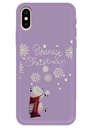 Чехол новогодний tpu для iphone x/xs (08) мишки merry cristmas фиолетовый