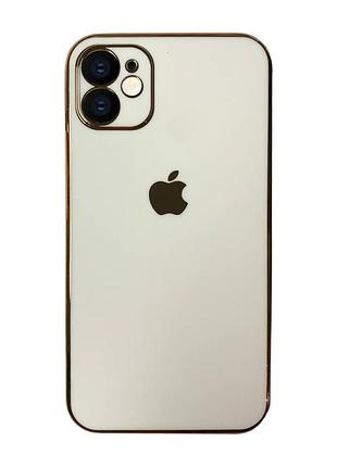Чохол кадратний silicone glass case для iphone 12 (08) white білий
