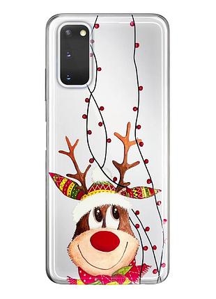 Чехол прозрачный новогодний clear для samsung s20 (04) олень merry christmas
