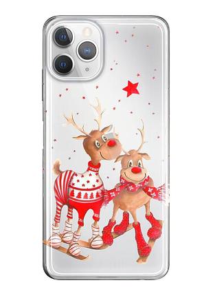 Чехол прозрачный новогодний clear для iphone 11 pro max (05) олени пара