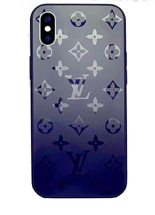 Чехол стеклянный glass case louis vuitton луи витон для iphone x/xs (06) deep blue синий