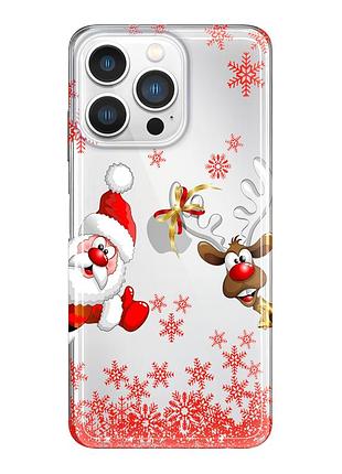 Чехол прозрачный новогодний clear для iphone 13 pro (08) дед мороз
