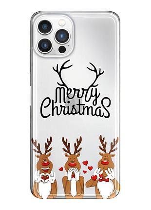 Чохол прозорий новорічний clear для iphone 12 mini (01) merry christmas олені
