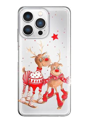 Чохол прозорий новорічний clear для iphone 13 pro max (05) олені пари