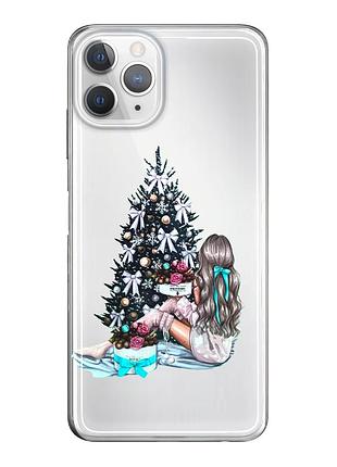 Чехол прозрачный новогодний clear для iphone 12 mini (03) новогодняя елка
