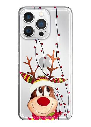 Чохол прозорий новорічний clear для iphone 13 pro (11) новорічний олень
