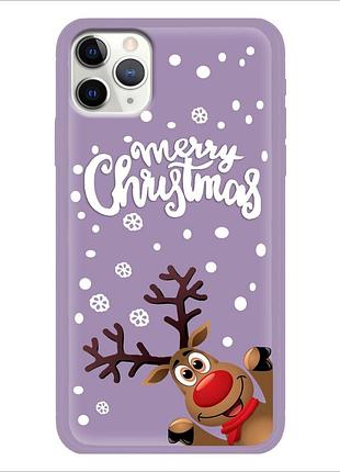 Чехол новогодний tpu для iphone 11 pro max (03) олень merry cristmas фиолетовый