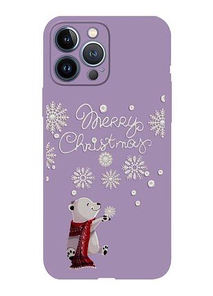 Чехол новогодний tpu для iphone 12 pro max (08) мишки merry cristmas фиолетовый
