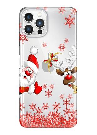 Чехол прозрачный новогодний clear для iphone 12 pro max (08) дед мороз