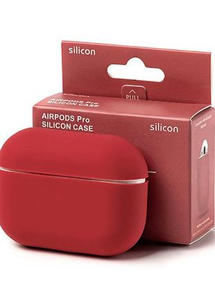 Чехол силиконовый для airpods pro защита от ударов с микрофиброй внутри винный красный