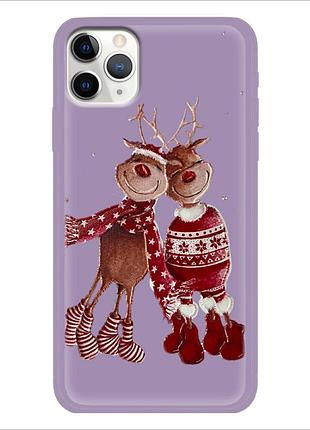 Чехол новогодний tpu для iphone 11 pro max (06) олени пара merry cristmas фиолетовый