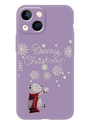 Чехол новогодний tpu для iphone 13 mini (08) мишки merry cristmas фиолетовый