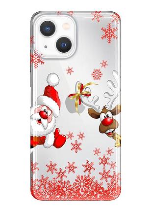 Чехол прозрачный новогодний clear для iphone 13 (08) дед мороз