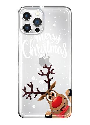 Чехол прозрачный новогодний clear для iphone 12 mini (09) олень merry christmas