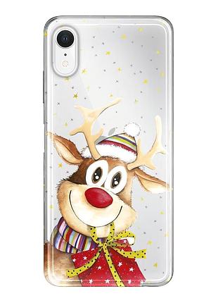 Чехол прозрачный новогодний clear для iphone xr (13) олень подарок