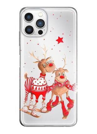 Чохол прозорий новорічний clear для iphone 12 mini (05) олені пари