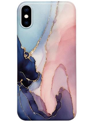 Чехол силиконовый мраморный для iphone xs max (09) dark blue/rose темно синий розовый