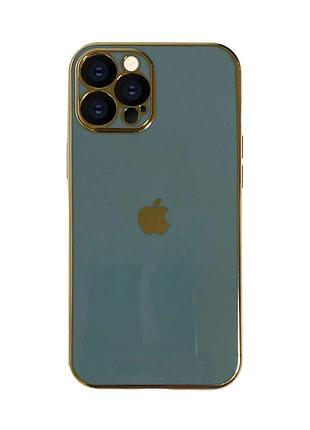 Чехол кадратный silicone glass case для iphone 12 pro max (05) pine green зеленый