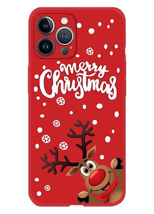 Чехол новогодний tpu для iphone 13 pro (02) олень merry cristmas красный