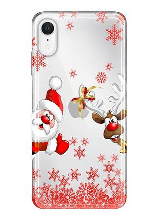Чехол прозрачный новогодний clear для iphone xr (08) дед мороз