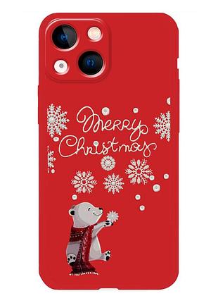 Чехол новогодний tpu для iphone 13 mini (09) мишки merry cristmas красный