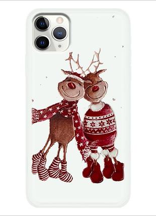 Чехол новогодний tpu для iphone 11 pro max (04) олени пара merry cristmas белый