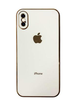 Чохол кадратний silicone glass case для iphone x/xs (08) white білий