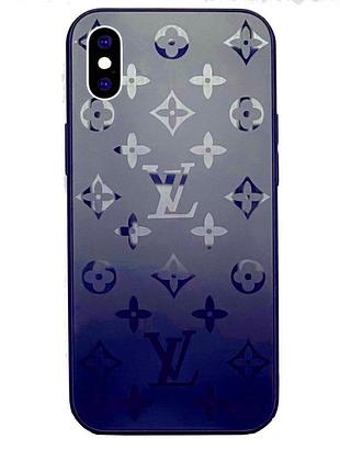 Чехол стеклянный glass case louis vuitton луи витон для iphone xs max (06) deep blue синий