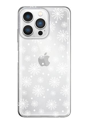 Чехол прозрачный новогодний clear для iphone 13 pro max (04) снежинки