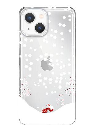 Чехол прозрачный новогодний clear для iphone 13 (02) снежная погода